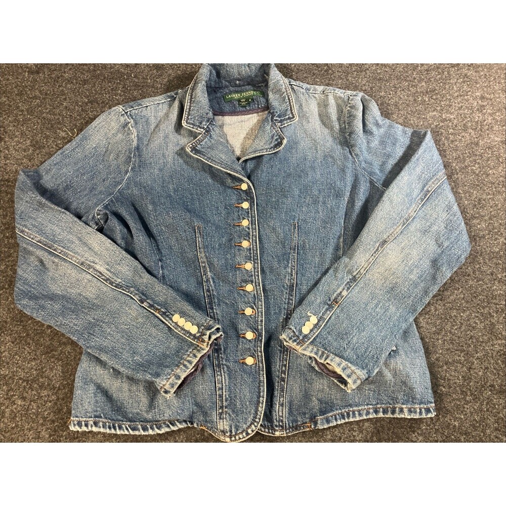 Lauren Ralph Lauren Denim Jean Blazer Jacket Womens XL Vintage Distressed